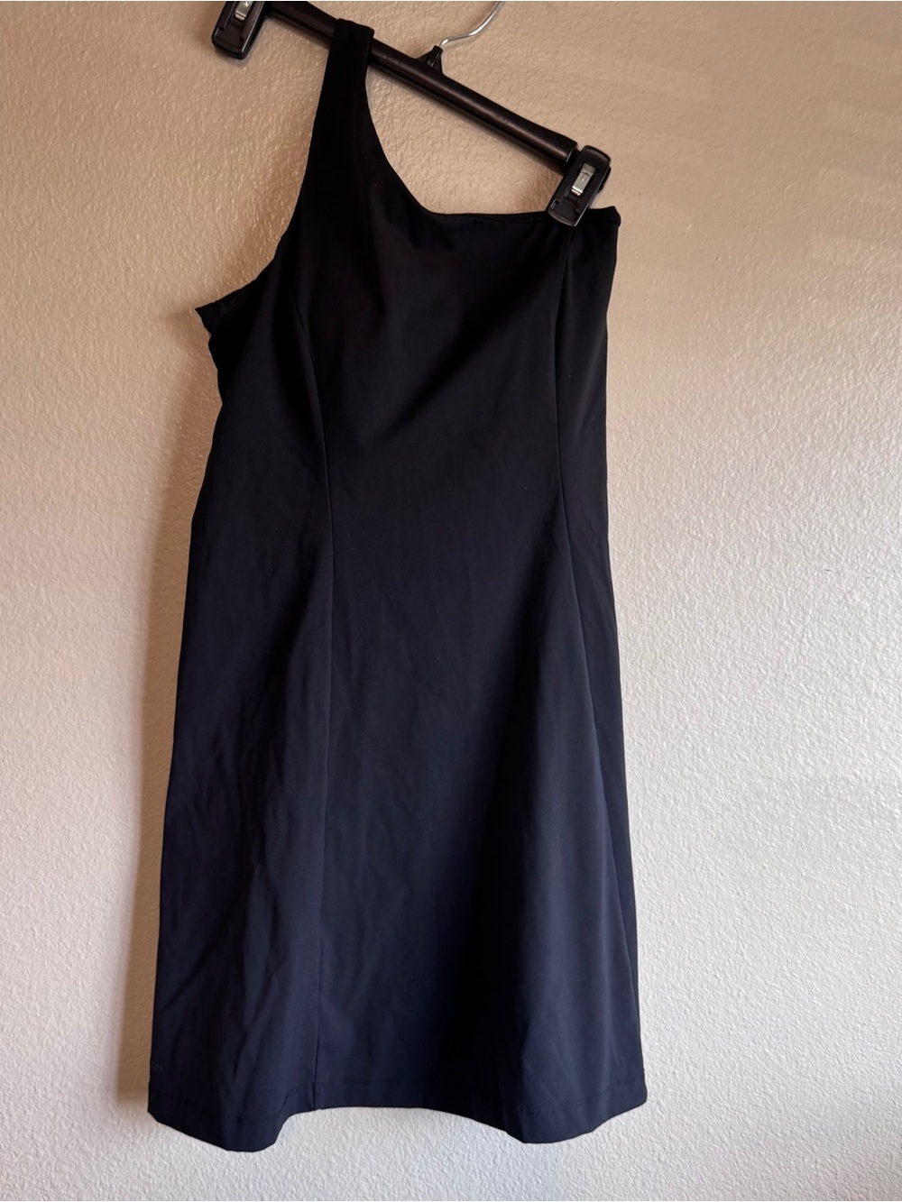 OUTDOOR VOICES Classic One-Shoulder Black Dress
